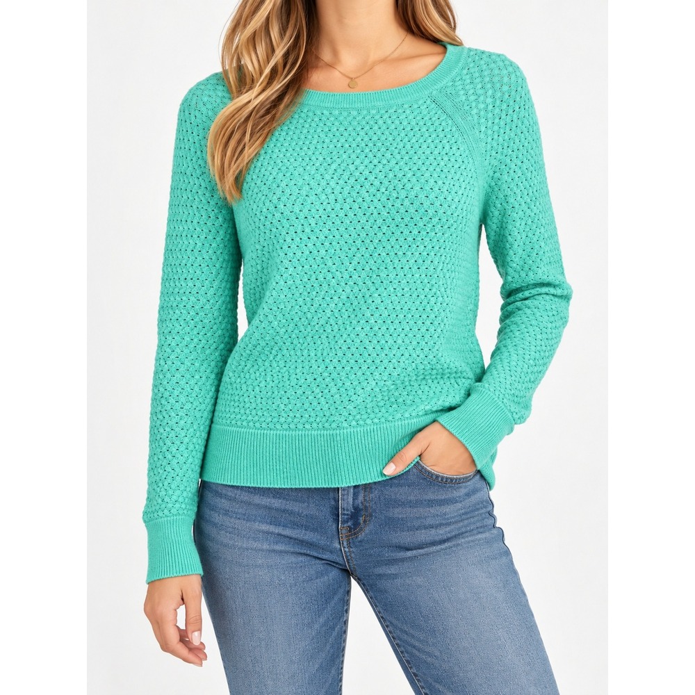 American Eagle Mint Green Open Knit Back Zip Sweater Medium Pastel Boho Preppy